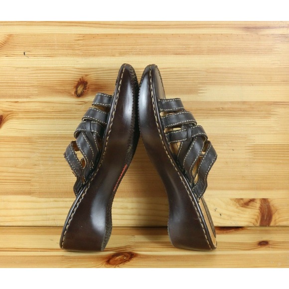 Born Handcrafted Basket Weave Leather Wedge Slides Sandals Women's Size 6 Brown - Picture 5 of 6